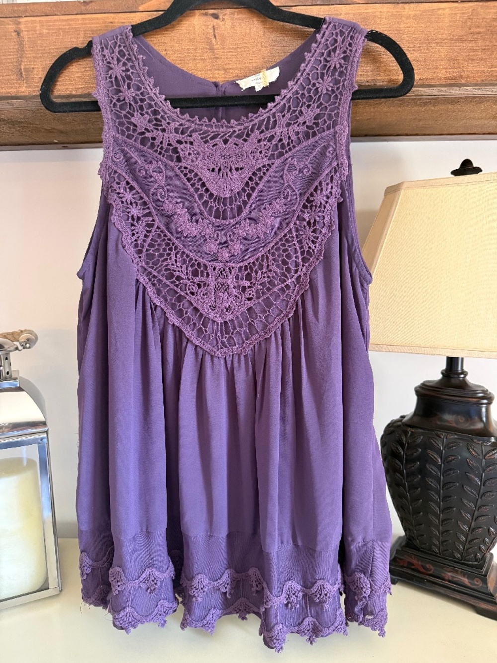Bohemian-Style Sleeveless Babydoll Tank Top - Purple - Large